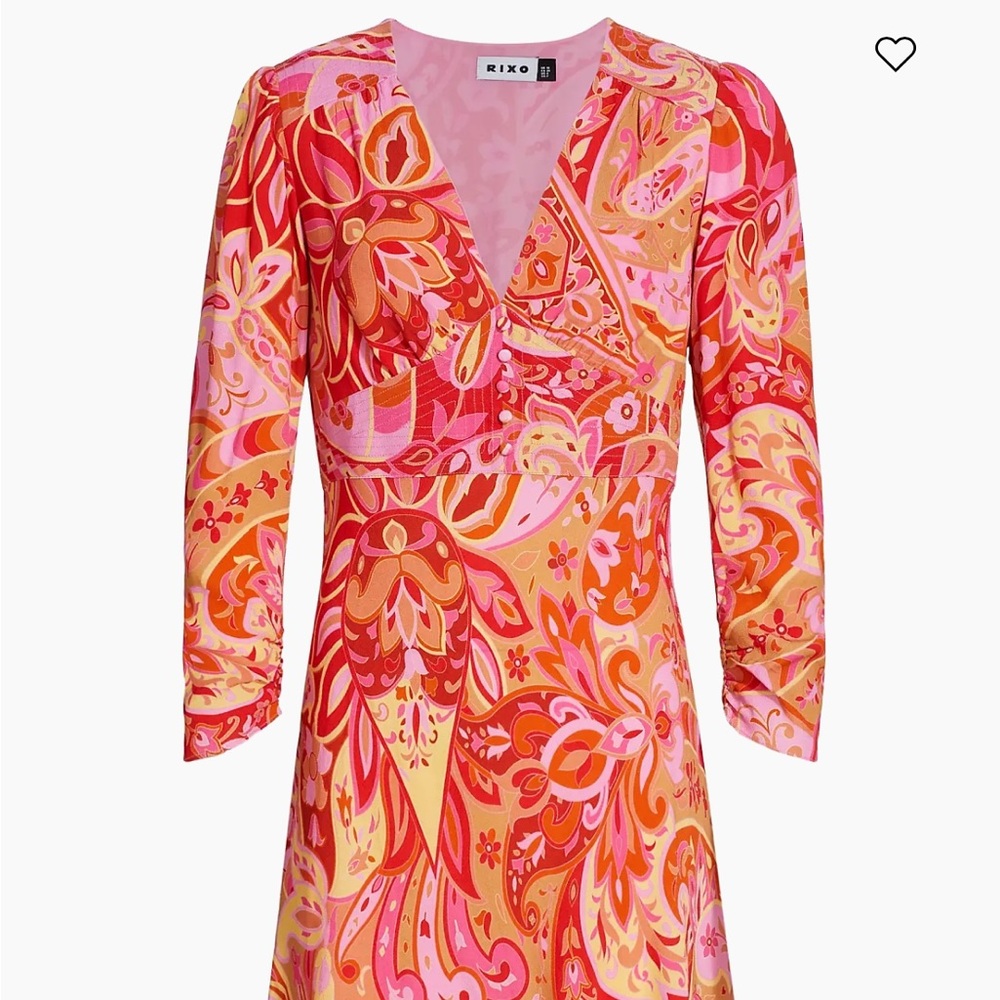 Rixo Jules Abstract Print Mini Dress Paisley Pink Retro Hippie Boho